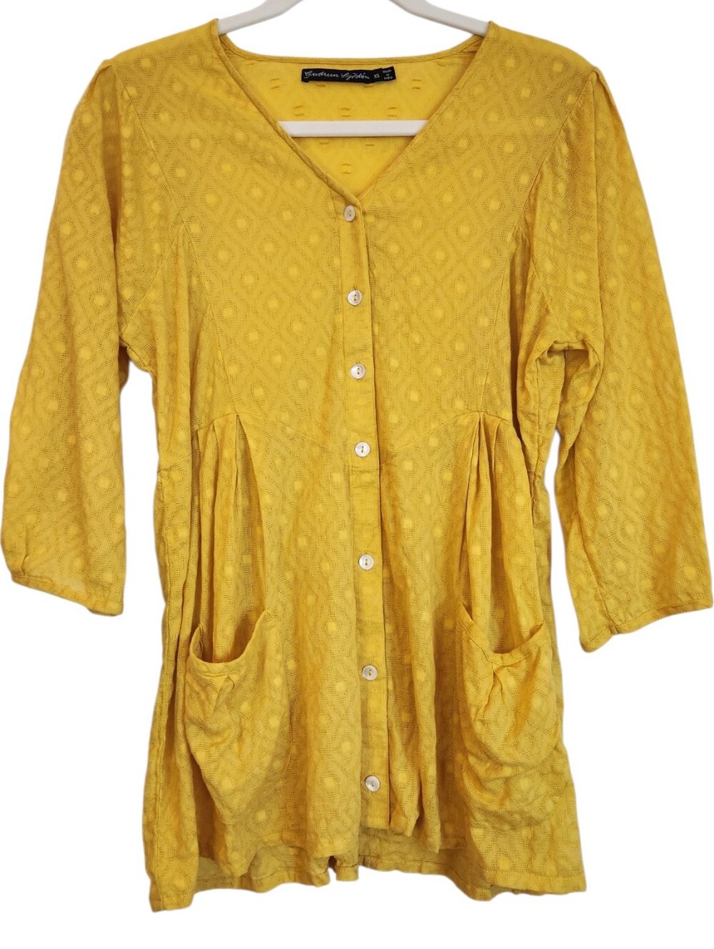 Gudrun Sjoden Marigold Yellow Organic Cotton Button Up Tunic Size XS Lagenlook